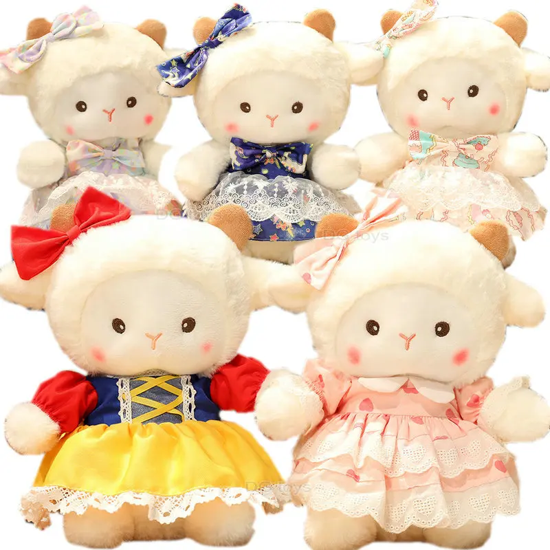 

Cute Kawaii Princess Lolita Dressing Lamb Plushie Stuffed Fantastic Bow Hairpin Decor Girl Sheep Plush Toy Cuddly Hug Dolls Kids