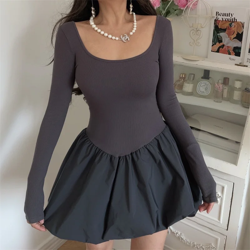 Women Solid Mini Dresses for Women Spicy Girl Party Long Sleeve A-line Classic Bottoming Elastic Autumn Female Clothing New