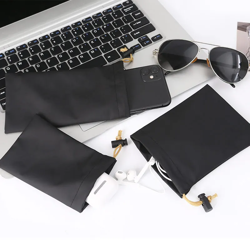 Headphone Drawstring Bags 2pc PU Leather Soft Headset Earphone Data Cable Waterproof Storage String Bag Pouch