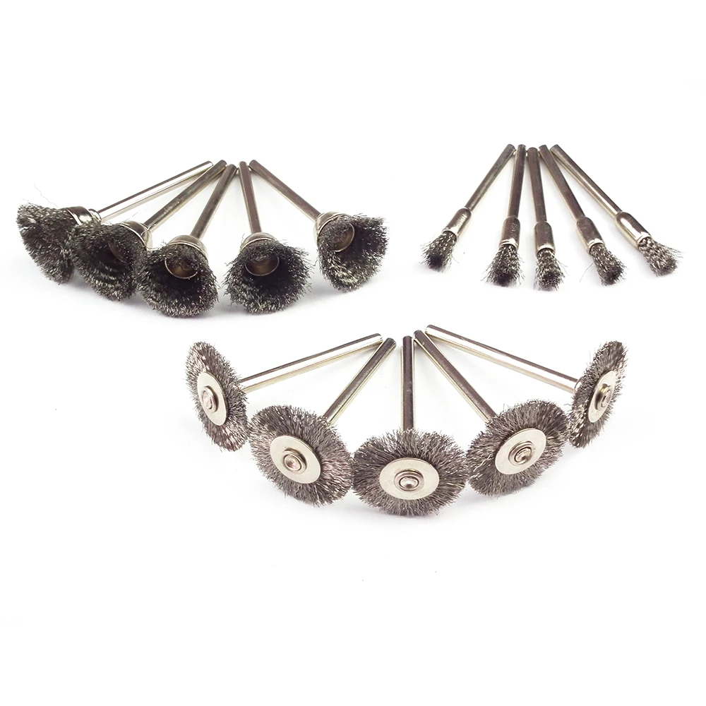15Pcs Spazzola Per Ruote In Filo Di Acciaio Dremel Tools Accessori Utensile Rotante Per Mini Trapano Utensili Sbavatura Elettrica Ruote Spazzolate