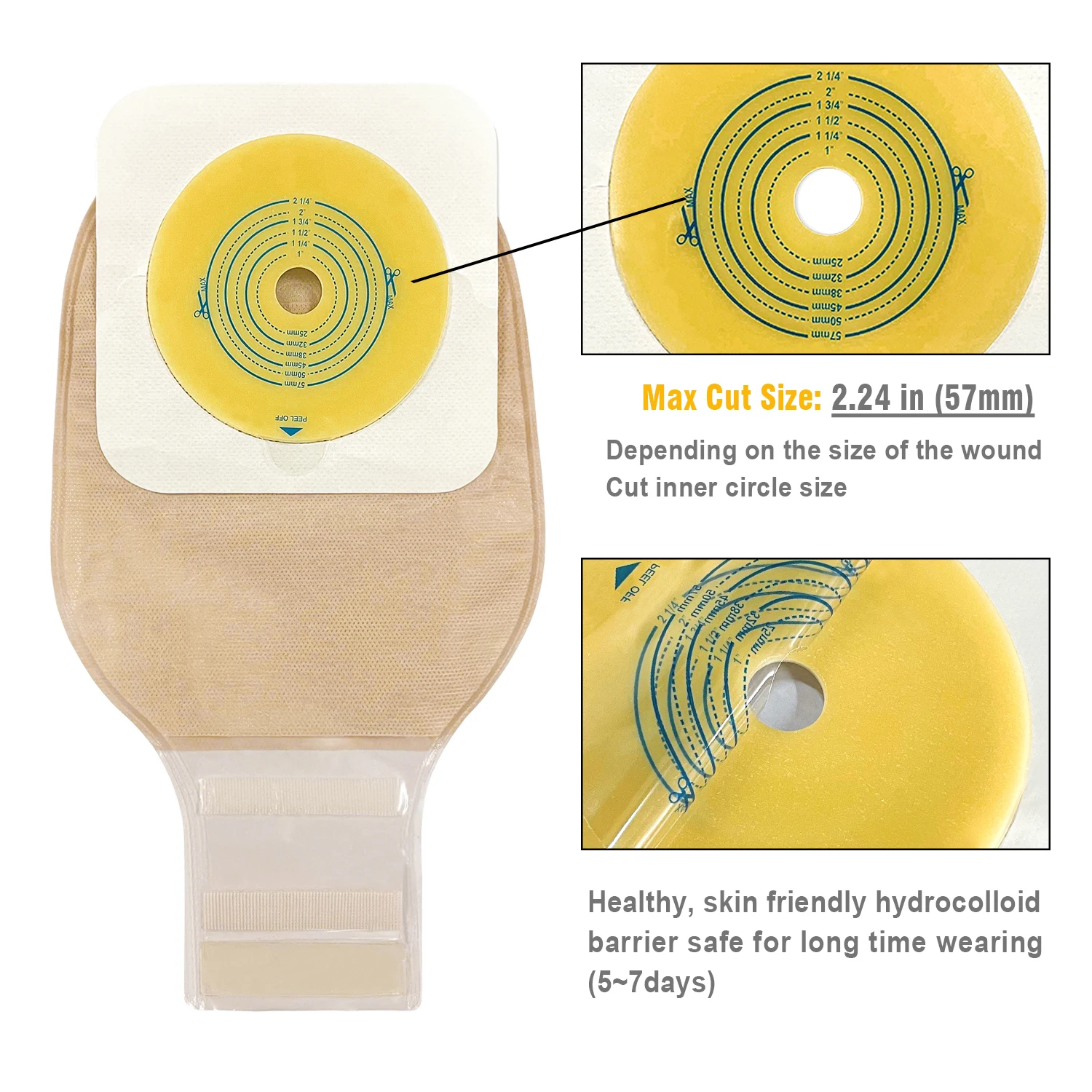 Description Picture 5 of item10barriers/15bags+6barriers Ostomy Supplies Colostomy Bags Two Piece Drainable Pouches with hoop and look Ileostomy Stoma Care