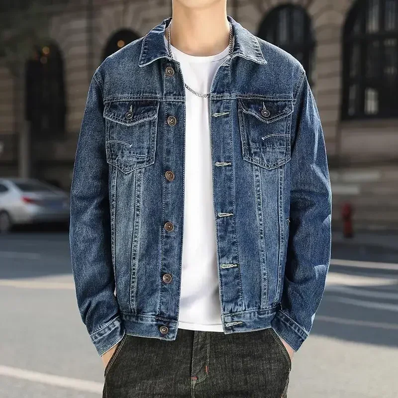 

Jeans Coat for Men Button Bomber Blue Autumn Denim Jackets Man Vintage Winter 2023 Loose Original Branded Lxury Cowgirl Oversize