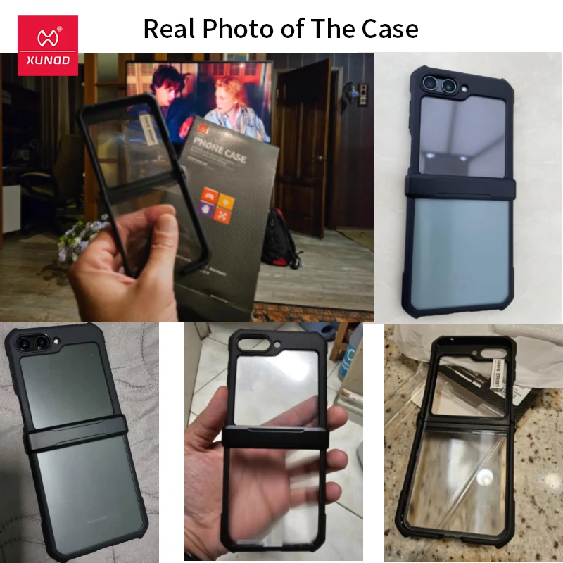 Xundd For Samsung Galaxy Z Flip 5 Z Flip 6 5G Case Airbag Shockproof Shell PC+TPU+Glass Back Clear Cover For Flip5 z플립 5 케이스 6