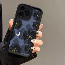 Elegant Moonlit Floral Shockproof Silicone Phone Case for Realme C12 C25 C25S (Black-577)