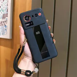 Colorful Leather Case with Auspicious Cloud Design and Lanyard Attachment - Shockproof Bumper Cover for Nubia Z80 Ultra (Blue)