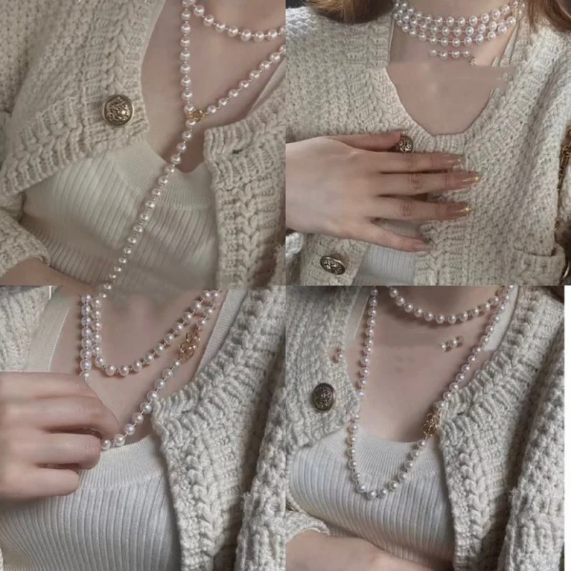 

9-10mm Natural Freshwater Pearl Necklace Sweater Chain Multiple Wearing Methods