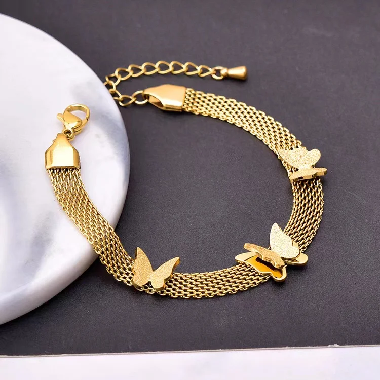 GANPUP 316L Edelstahl Metall Herz Schmetterling Armband Armreif Textur Schmuck Trendy Handgelenk Kette für Frauen Bijoux Femme – Detail 9