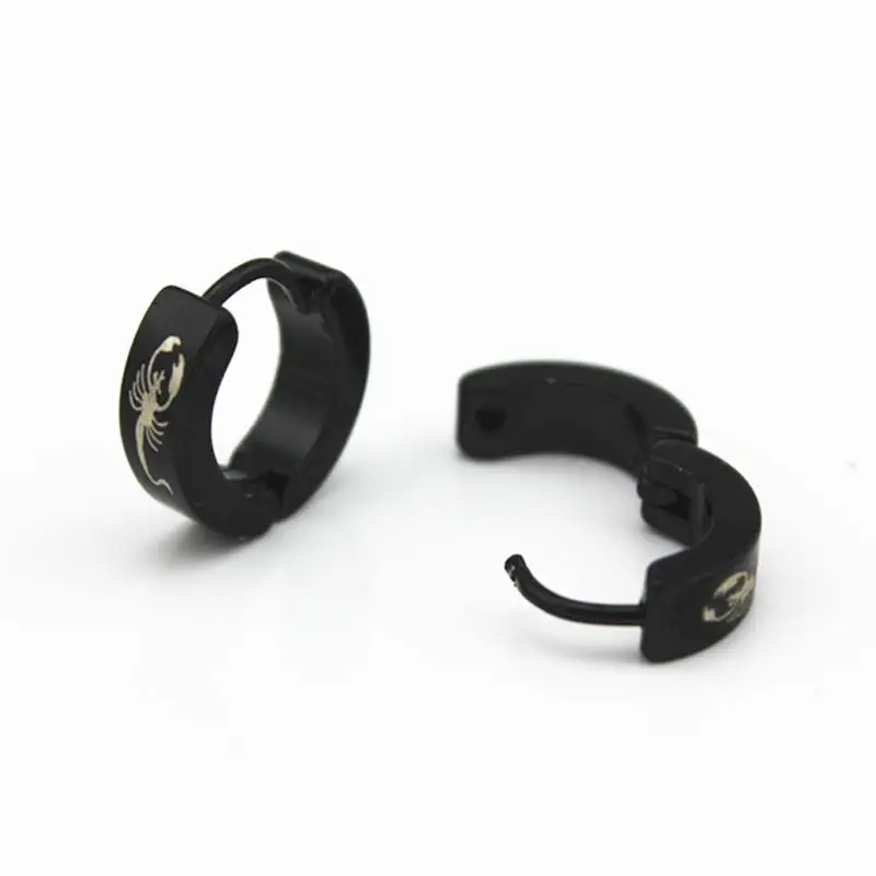 2x1 Pair Men`s Women`s Black Stainlees Steel Hoop Huggie Earrings Ear Studs