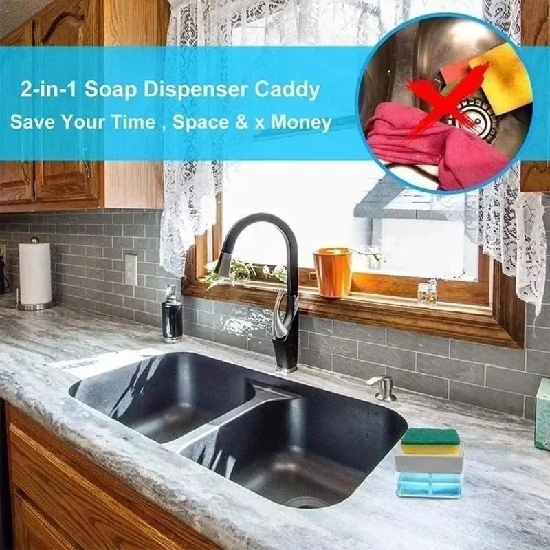 Soap Dispenser 2 In 1 Dishwashing Sponge Holder Kitchen Sink Dish Washing Soap Pump Dispenser Sponge диспенсер для мыла