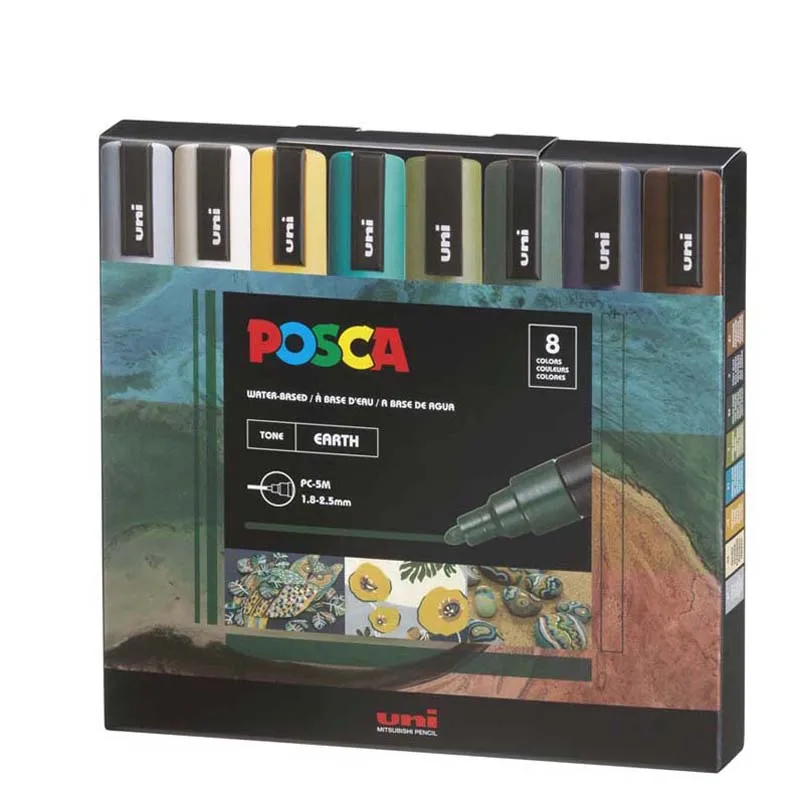 Uni POSCA 수성 페인팅 마커 펜 세트, 그래피티 POP 포스터, 시그니처 카네타스 아트 용품, 플몬스 컬러, 8 개/세트