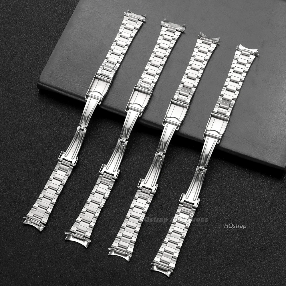 Elegant Curved End Stainless Steel Watch Strap with Folding Buckle