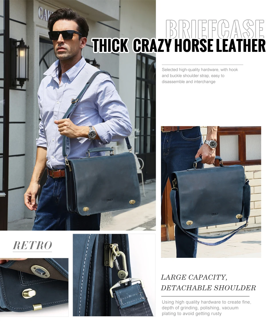 CONTACT'S Business Männer Aktentasche Crazy Horse Leder Schulter Messenger Taschen Luxus Marke Latop Tasche für 15,6 inch Tote Handtaschen – Detail 14