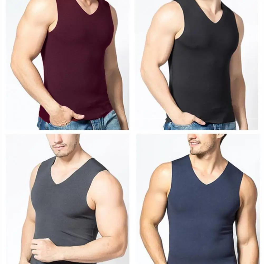 

Thermal Vest Men's Winter Seamless Thermal V-neck Vest Sleeveless Underwear Slim Fit Bottoming Shirt Elastic for Warmth