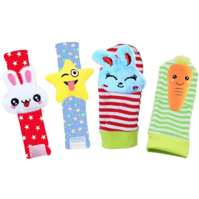 Cartoon Plush Socks Wristband Rattle Baby Toys 0-12 Months Newborn Baby Children Animal Socks Foot Finder Toy Gift Soft Rattle 6