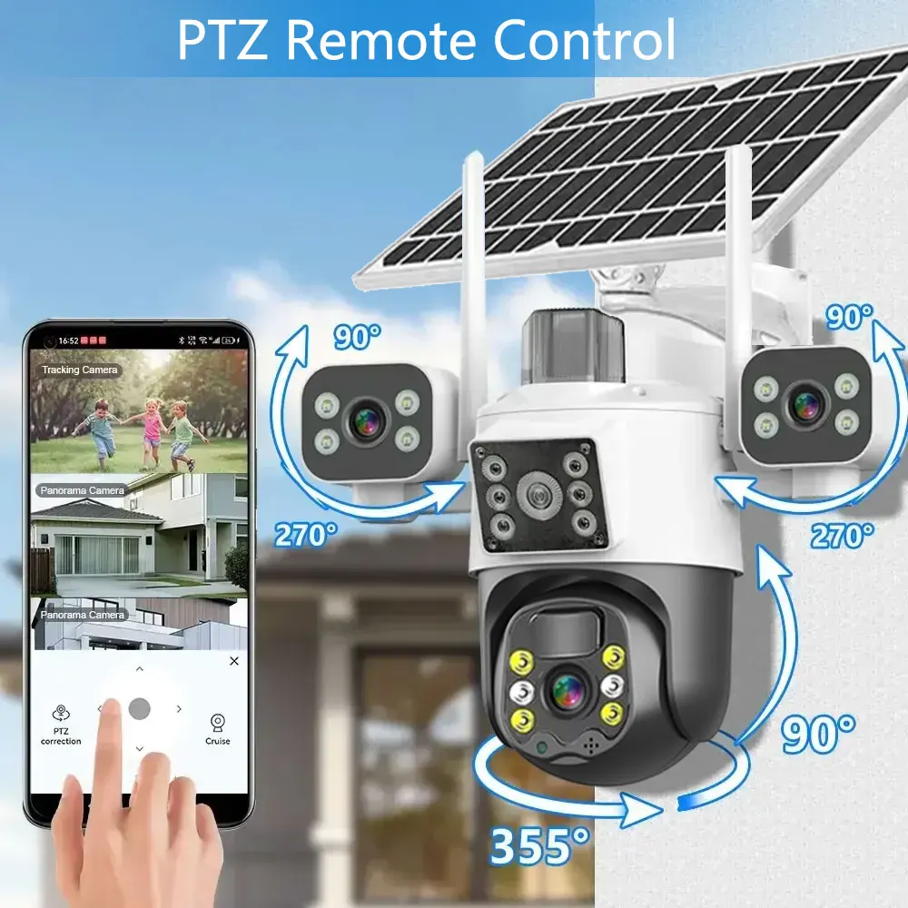 4G SIM Card V380 Pro 3 Lens IP Solar Camera 15MP Outdoor