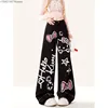 Sanrio Hello Kitty Bow Cartoon Graffiti Printed Fashion Jeans Women's Autumn Winter New Loose Wide Leg Pants Straight Trousers 3