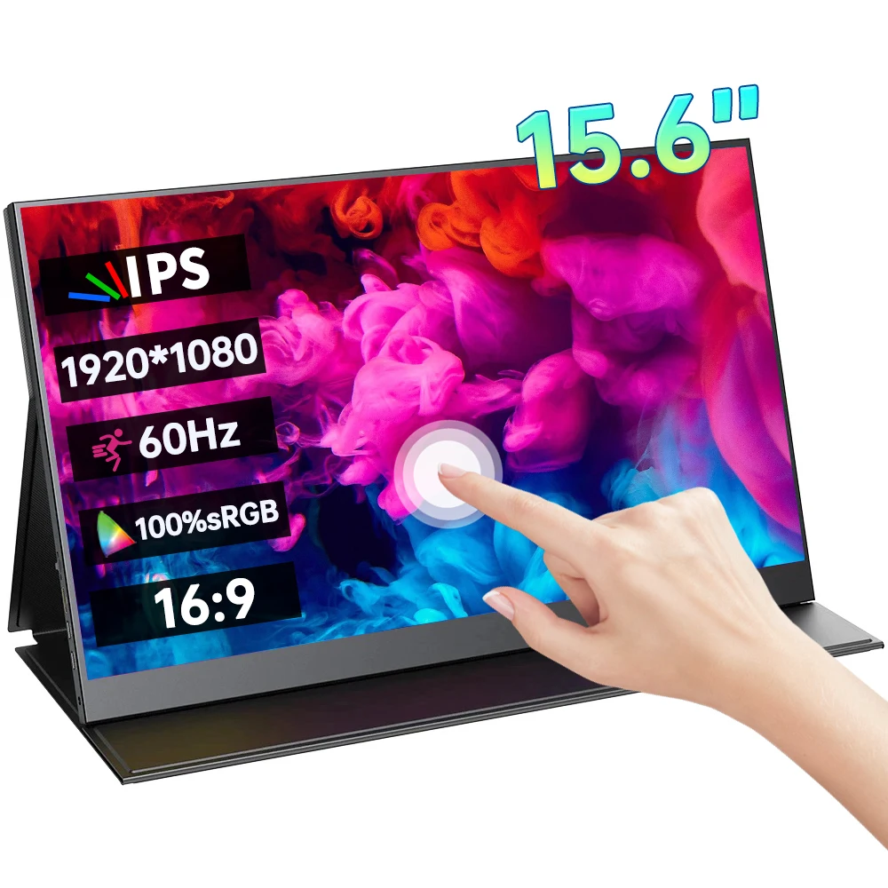 FHD 터치 스크린 휴대용 모니터, PC 노트북 Xbox Switch PS4/5 휴대폰용 모바일 디스플레이, 1920x1080P HDR 100% sRGB 300Nit, 15.6 인치