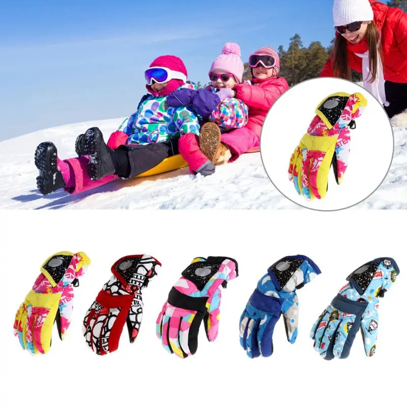 

B36F Skis Gloves Winter Kids Children Windproof Waterproof Snowboard Riding Accessory