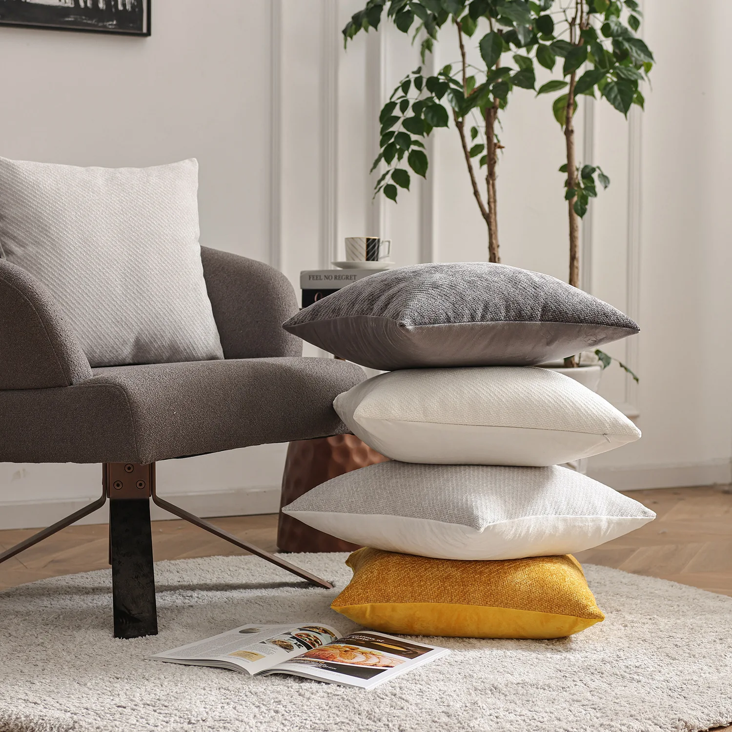 2 Stück weiche Chenille-Dekokissenbezüge für Wohnzimmerdekoration, neutrale Sofakissenbezüge für moderne Heimdekoration, Sonderangebot – Detail 1