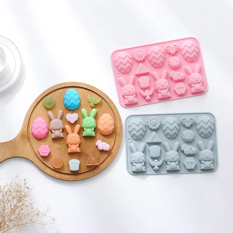 3D Easter Silicone Mold Rabbit Colored Egg Chocolate Cake Mold Holiday Animal Decoration Baking Tools Soap Molds for Soap Making