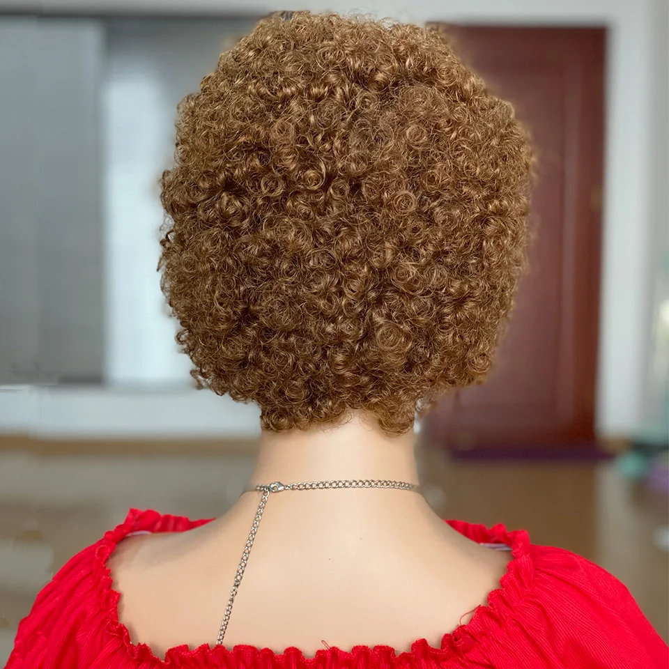 Short Afro Kinky Curly Wig Pixie Cut Wigs Brazilian Remy Hair Afro Puff Human Hair Wigs For Women Full Mahine Made