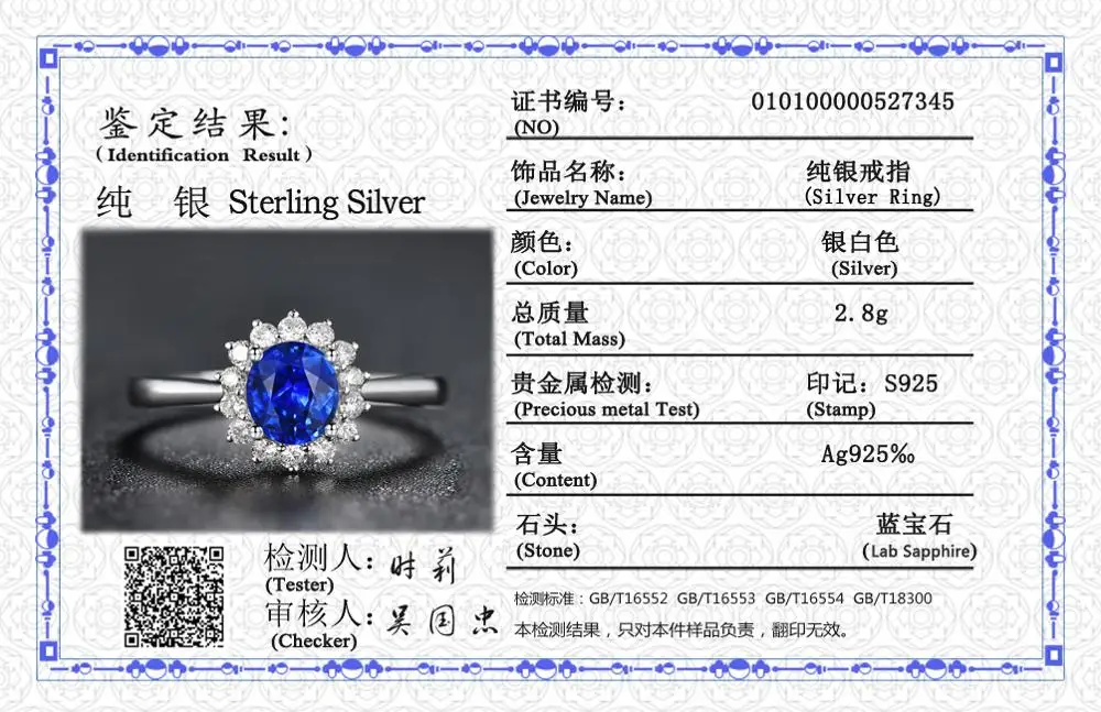 YANHUI anelli in argento tibetano certificati originali per le donne gioielli alla moda con anello di fidanzamento a forma di fiore con zirconi blu CZ