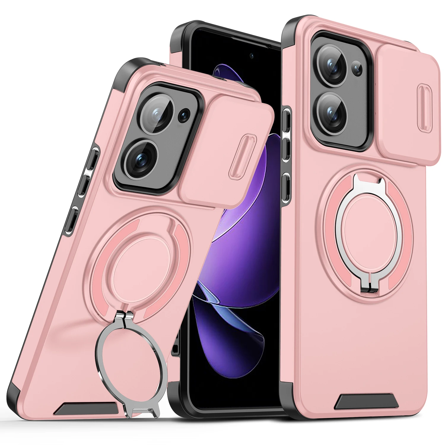 Magnetic Ring Armor Slide Camera Lens Case with Magsafe Wireless Charging Capability