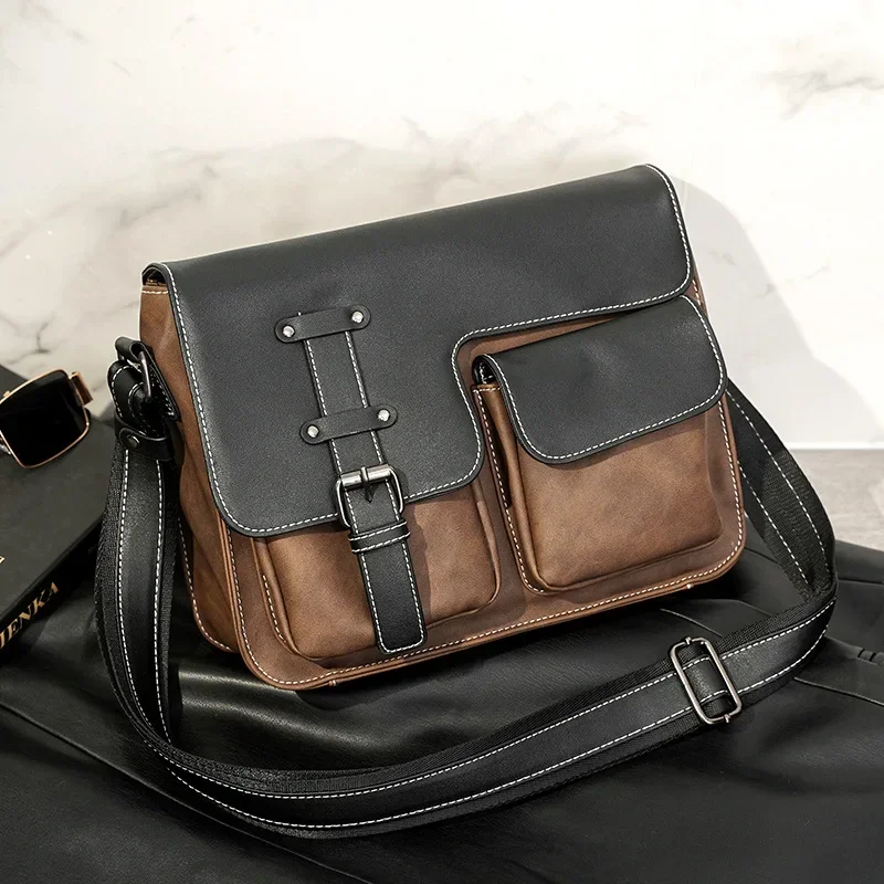 

Fashion Leather Crossbody Bag Design Men's Square Satchels Shoulder Bags Men Falp Brand Pockets
