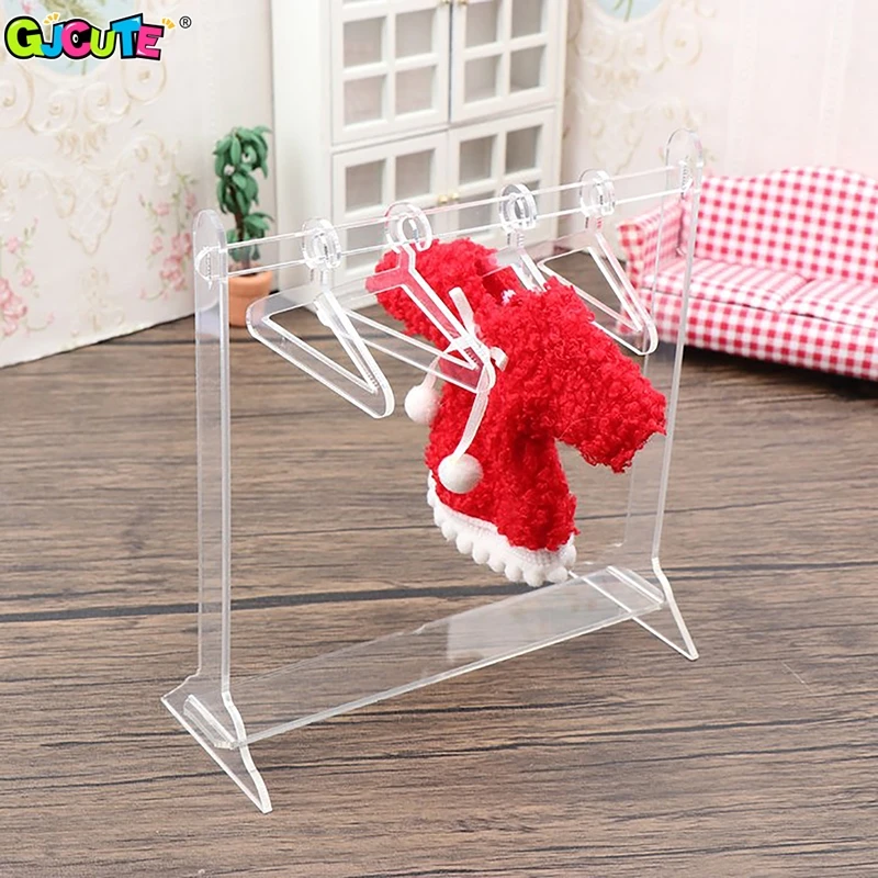 

1Pcs Dollhouse Clear Clothes Rack Set Dollhouse Mini Clothes Hanger Decoration Dolls House Furniture Accessories