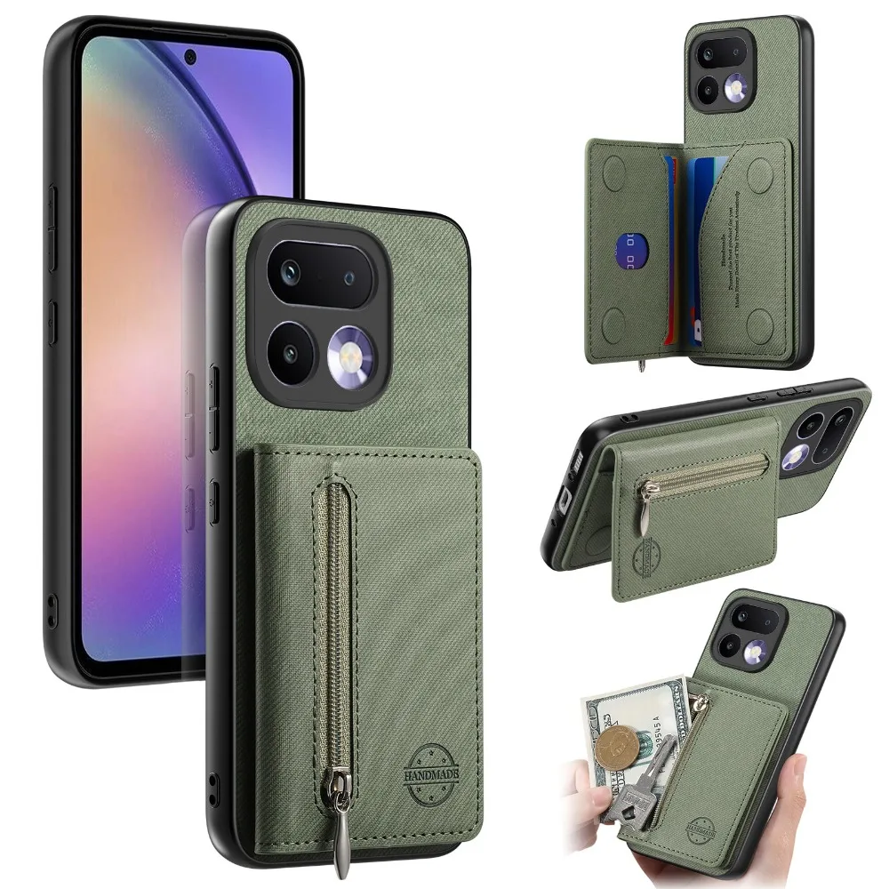 Zipper Leather RFID Protective Phone Card Cover with 360-Degree Bumper