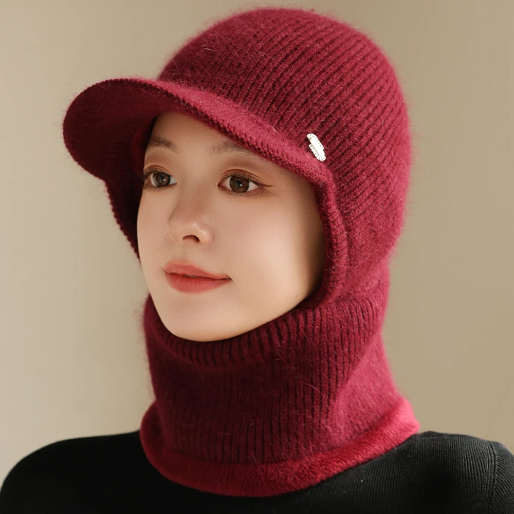 Hot Sale Winter Balaclava Cap Women Keep Warm Windproof Knitted Hat Neck Protection Beanie Cap Plush Fur Lined Hats For Women