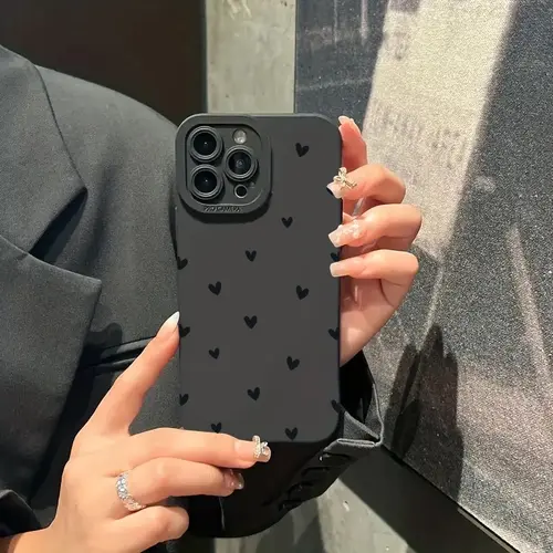 Black Love Heart Phone Case For iPhone 17 16 14 15 13 12 11 Pro Max X XR XS 7 8 15 16 Plus SE Shockproof Silicone Soft Cover - Image 3