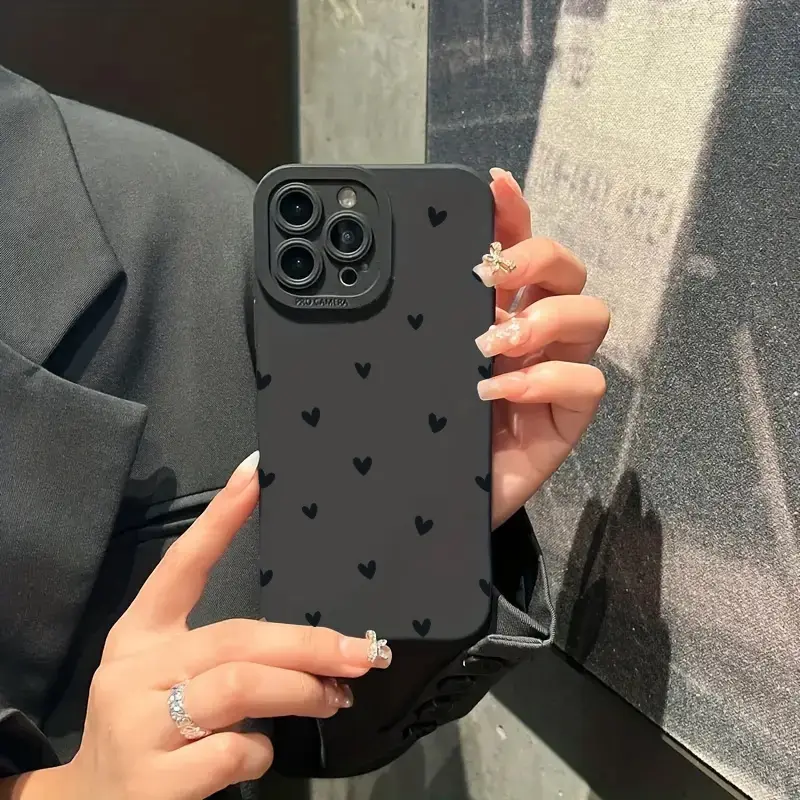 Black Love Heart Phone Case For iPhone 17 16 14 15 13 12 11 Pro Max X XR XS 7 8 15 16 Plus SE Shockproof Silicone Soft Cover - Image 3