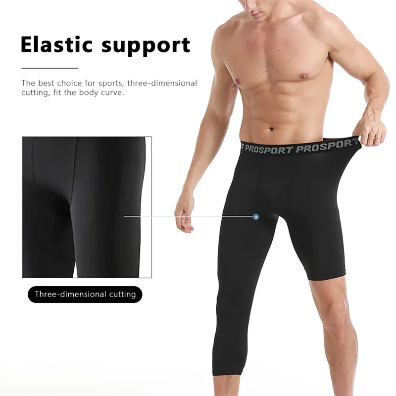 Sports Leggings Compression Pants Single Leg Basketball Leggings Quick Drying 3/4 Men Running Football Yoga Fitness Compression Pants Sports Clothing Accessories