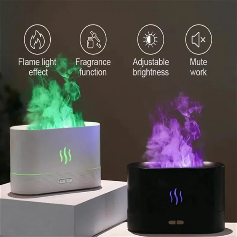 Ultrasonic Aroma Diffuser Air Humidifier Essential Oil Flame Lamp Cool Mist Maker With LED Light For Home Office Decor
