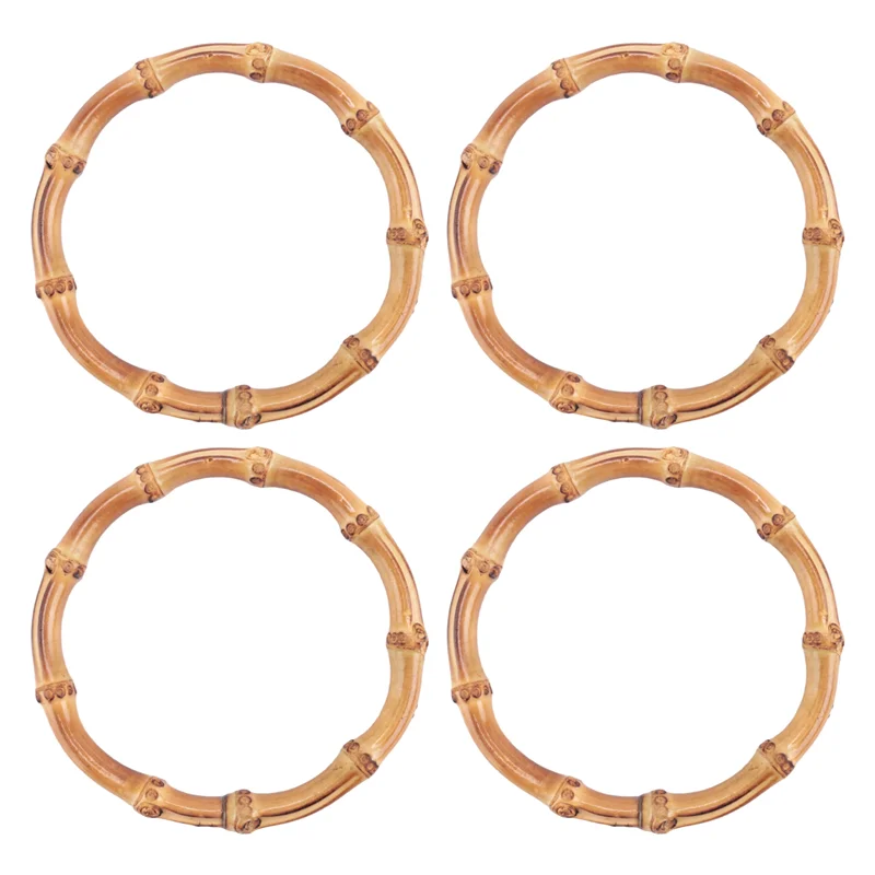 Durable 4Pcs Wooden Round Bamboo Bag Handle Replacements Handmade Bag Purse Making Handles For Handbag Crafting
