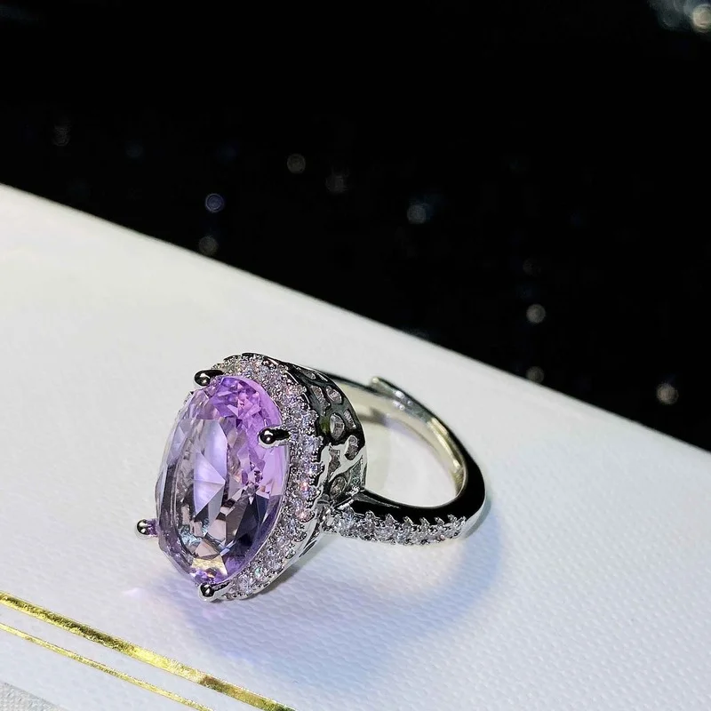 

Women's Vintage 925 Sterling Silver Purple Crystal Ring Party Engagement Wedding Gift Jewelry Wholesale Silver Ring