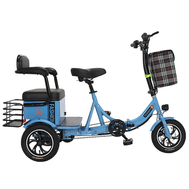 Family 3 Wheel Electric Tricycle For Elderly Folding 20-Inch Electric Bicycle For Men 350W 48V 2 Seats Electric Trike zc16 inch tri wheel bike middle aged and elderly human pedal scooter hemiplegia rehabilitation leisure shopping cart