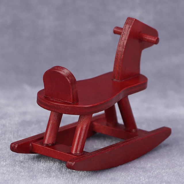 Mini Portable Dollhouse Ride on Horse Decoration Wooden Rocking Horse  1/12 Size  4