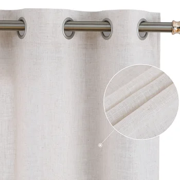 2 pcs Natural Linen Blend Textured Semi-Sheer Grommet Window Curtain Panels for Living Room Bedroom Curtains, 37 x 63 Inch 3