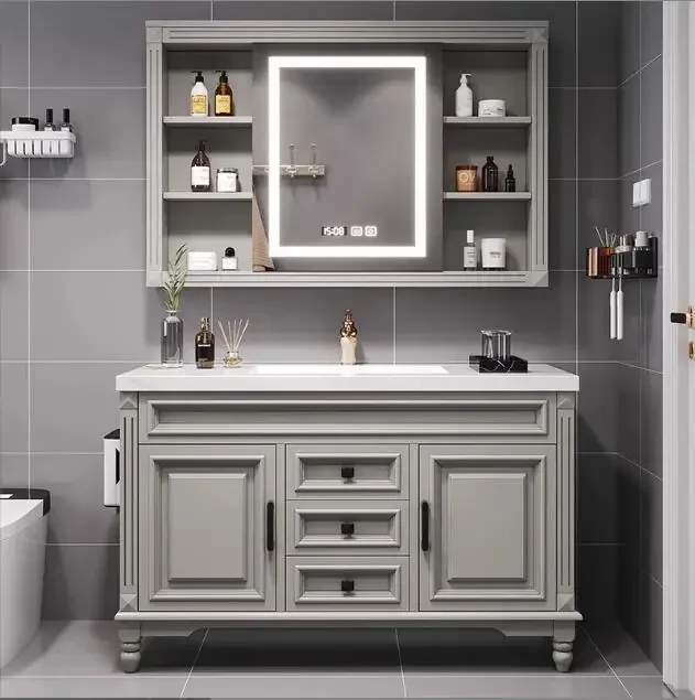 American Style Floor Free Standing Sintered Stone Bathroom Vanity Cabinet Set With Counter Top