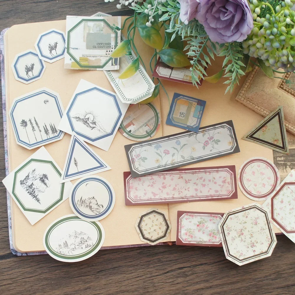 

38pcs MIX Size Tag Frame Design Cotton Print Mountain View Style Paper Sticker Scrapbooking DIY Gift Packing Label Decoration