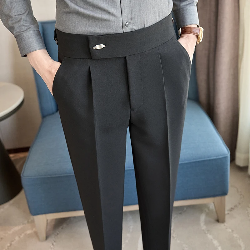 2025 Fall/winter New Waistband Elastic Naples Design Suit Pants for Men,Chocolate Brown Fashion Versatile Men's Casual Truousers 3