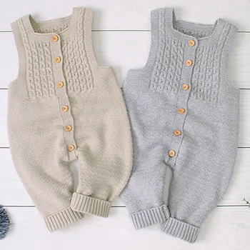 Baby Knitting Rompers Overalls Newborn Sleeveless Solid 1