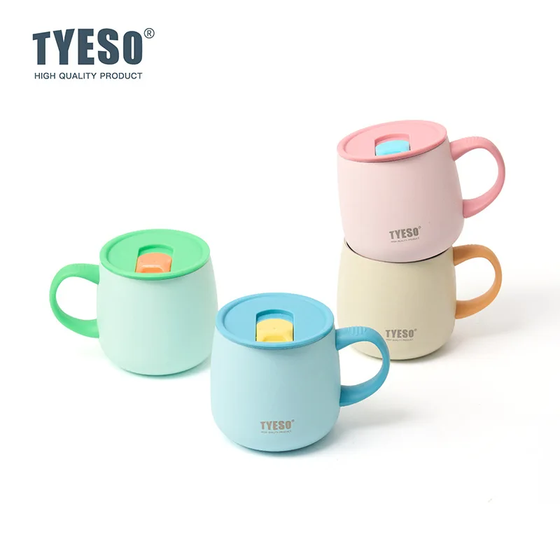 ספל קפה מבודד בוואקום TYESO 355ml, נירוסטה עם ציפוי קרמי, עם ידית ומכסה, לבית ולמשרד, לכוסות שתייה חמות וקרה
