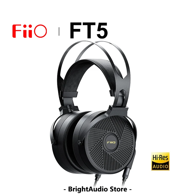 FiiO 오픈 블랙 평면 마그네틱 헤드폰, 고해상도 오디오 고감도, 오디오 애호가 스튜디오 그레이트 사운딩 4 플러그, FT5 90mm