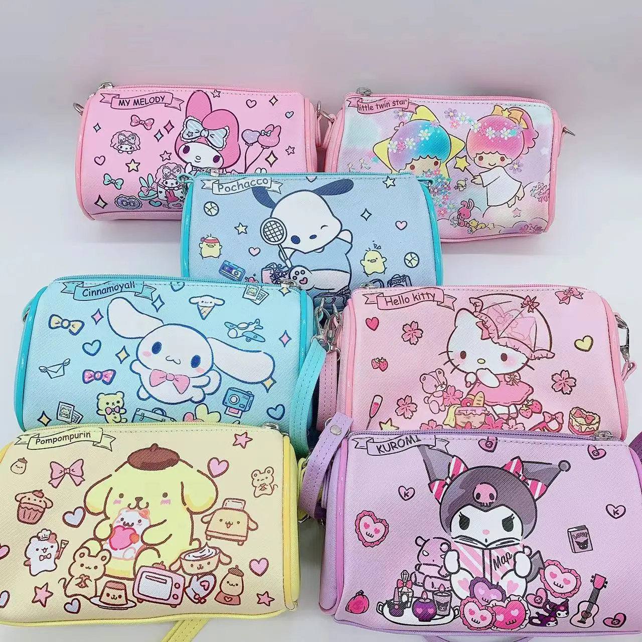 

Kawaii Anime Messenger Bag Cute Cartoon Kuromi My Melody Cinnamoroll PU Rectangular Mobile Phone Storage Bag Girl Carry Bag Gift