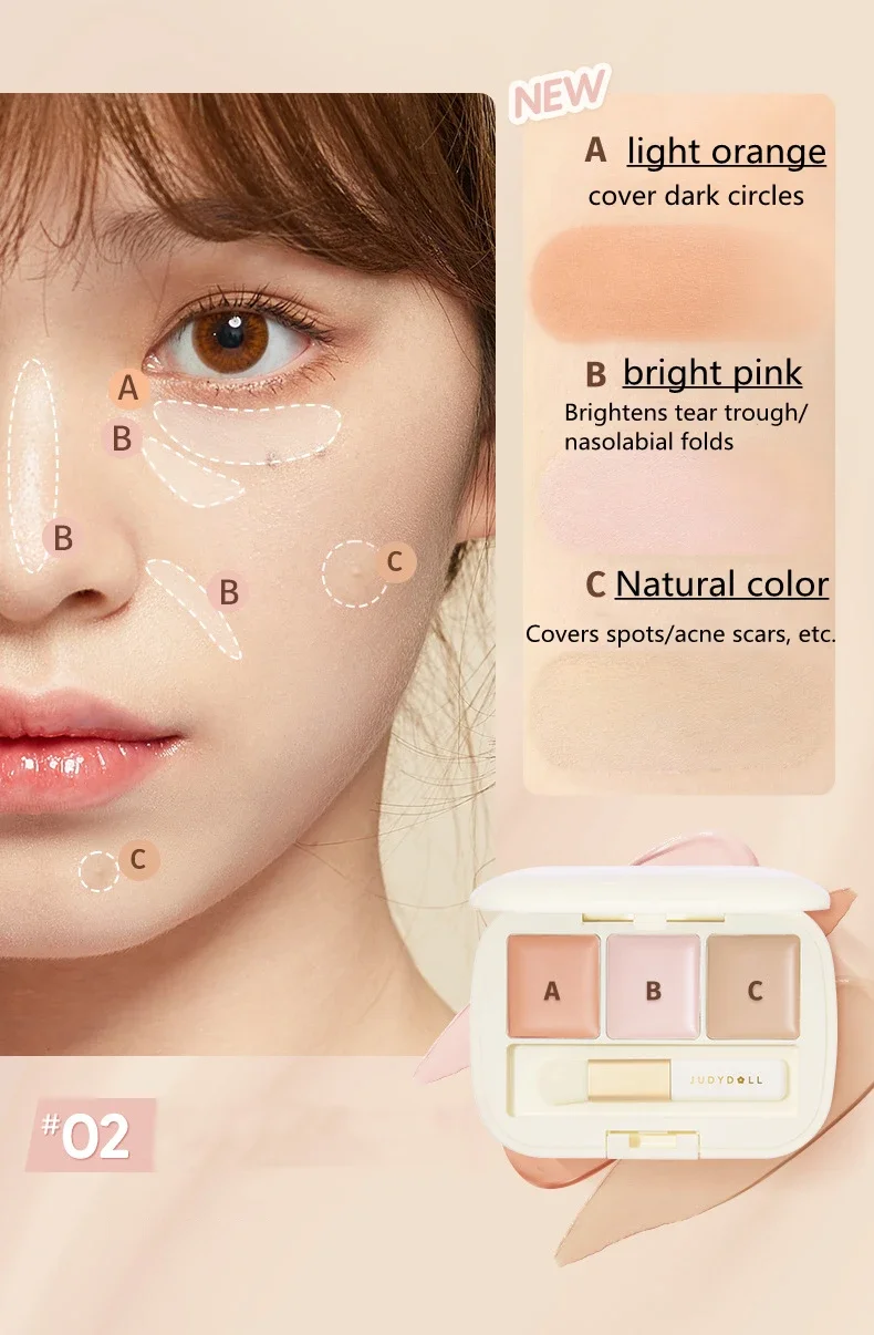 Judydoll Three-color Concealer Palette High Coverage Long-lasting_voghion.com