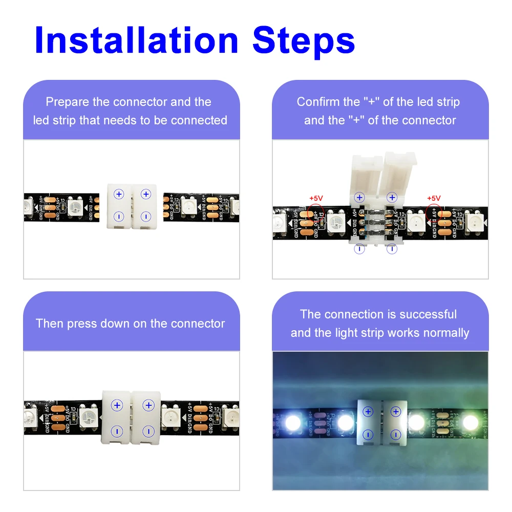 LED Strip Connector L T X Shape 2PIN-5PIN for 10mm WS2811 WS2812 5050 RGB Light Tape