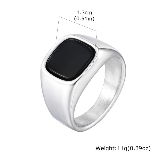 Bague élégante en pierre naturelle carrée pour homme, bague signet en acier inoxydable étanche, cadeau d'anniversaire pour lui, papa